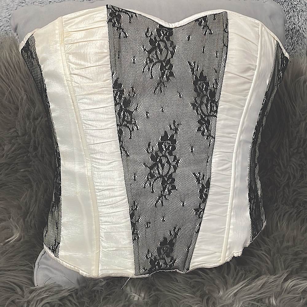Off white with black lace corset